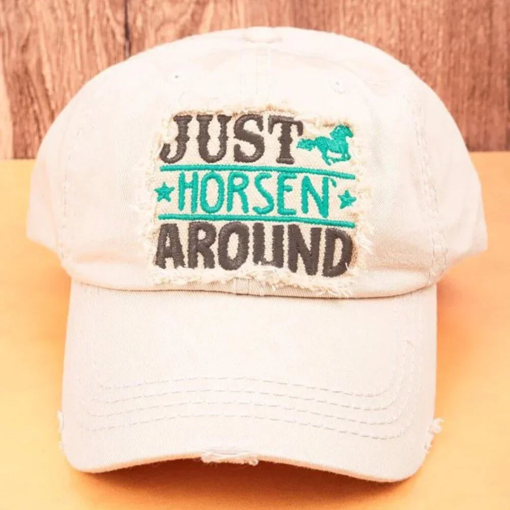 KBETHOS Stone "Just‎ Horsen Around" Distressed Baseball Cap Hat NWT - Picture 2 of 4